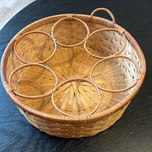 Vintage Boho Round Wicker Rattan Drink Basket Holder Glasses Caddy